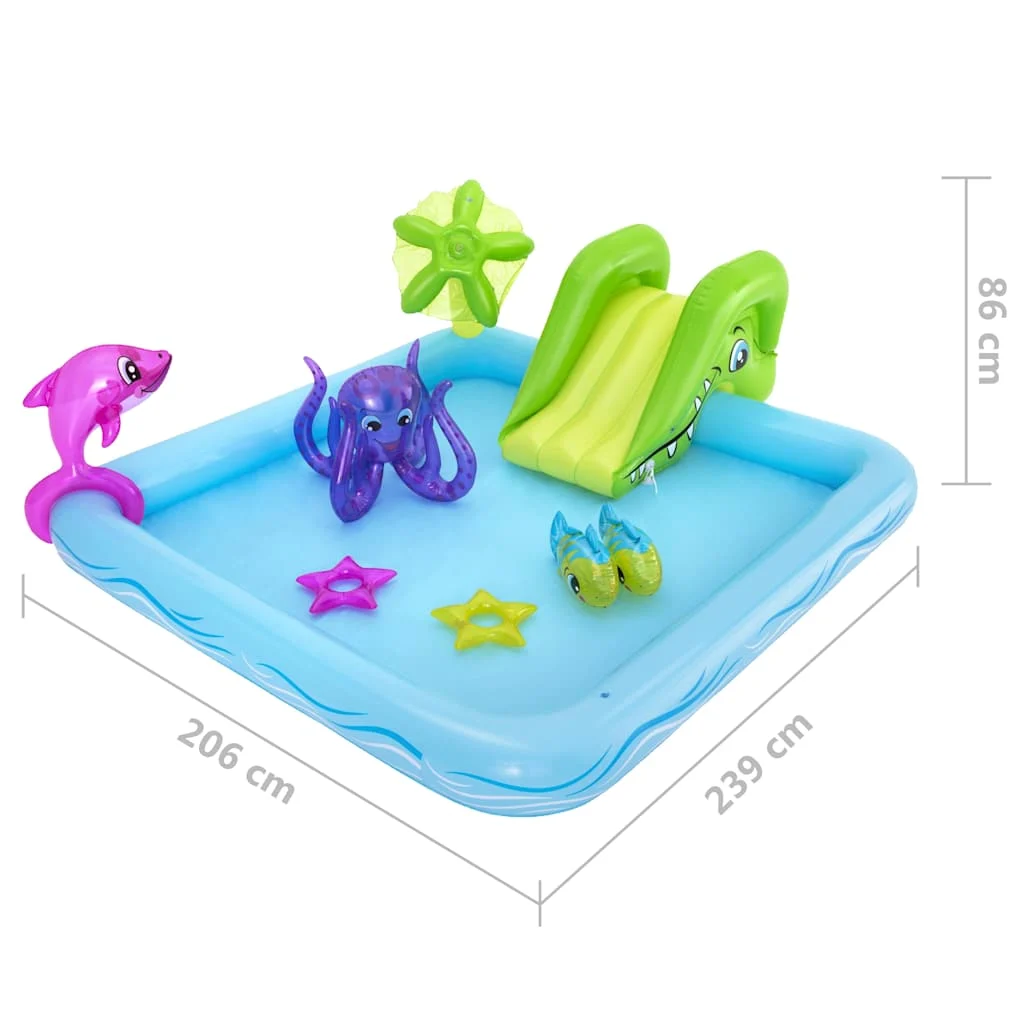 Aire de jeux aquatique gonflable 239 x 206 cm avec toboggan – vue de dos