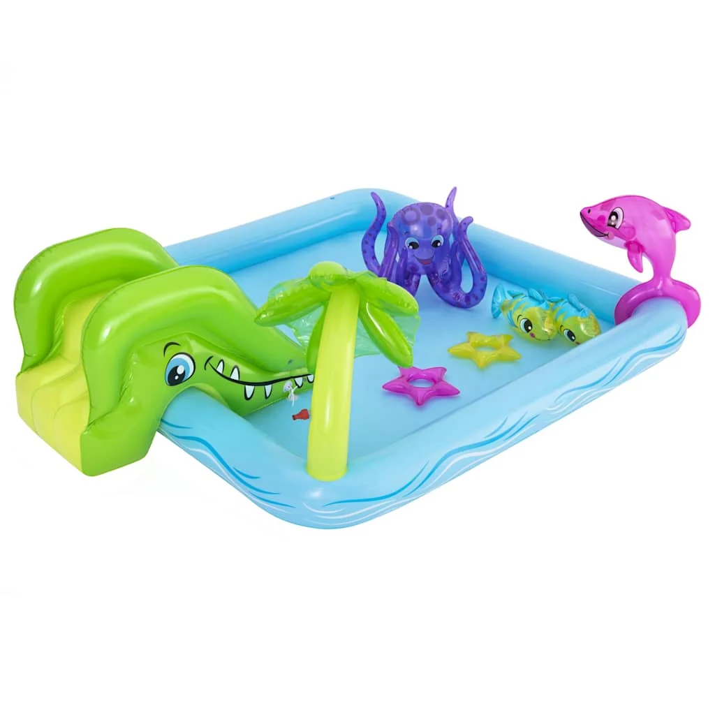 Aire de jeux aquatique gonflable 239 x 206 cm avec toboggan – vue de côté