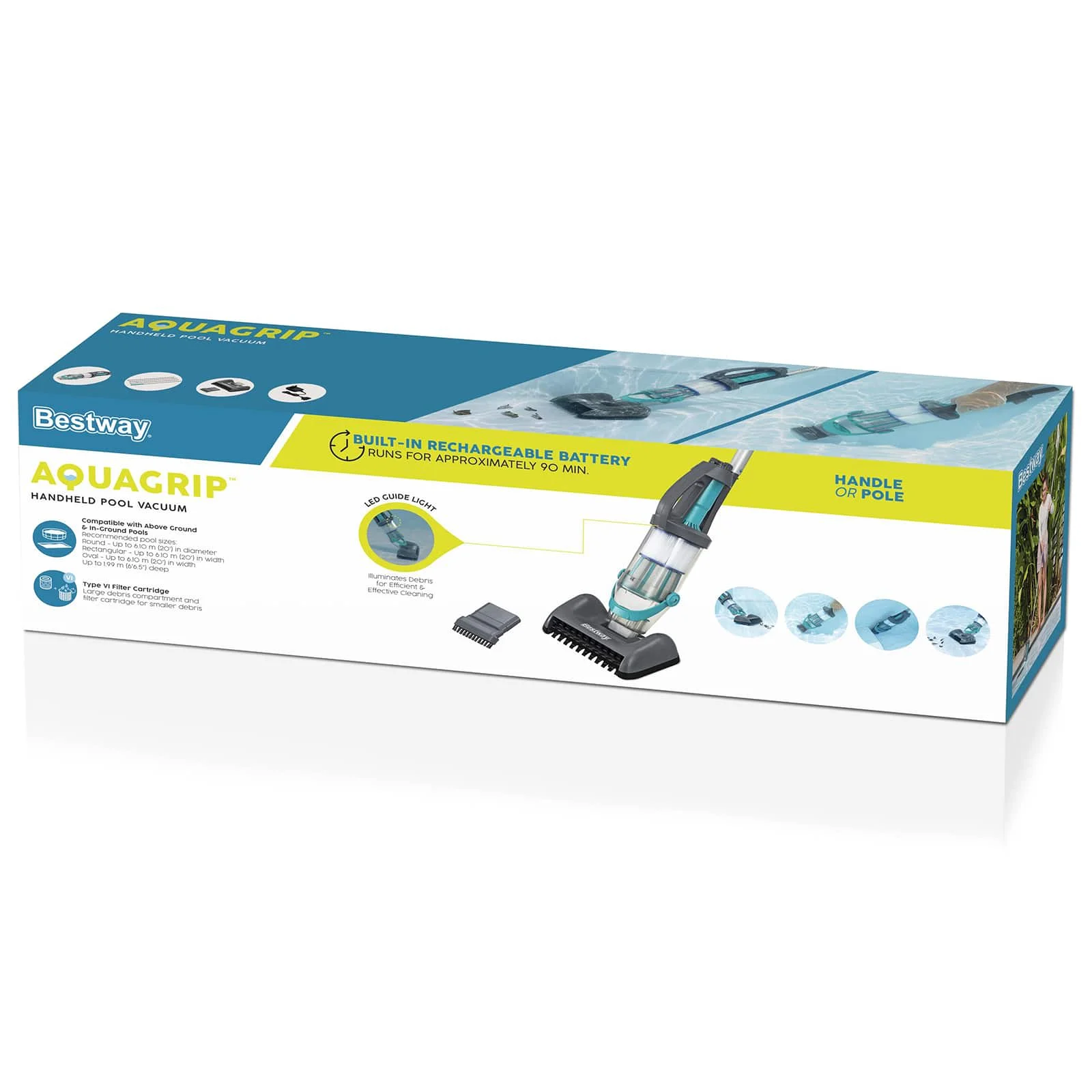 Aspirateur de piscine sans fil rechargeable à LED perche 610 cm – vue de dessus