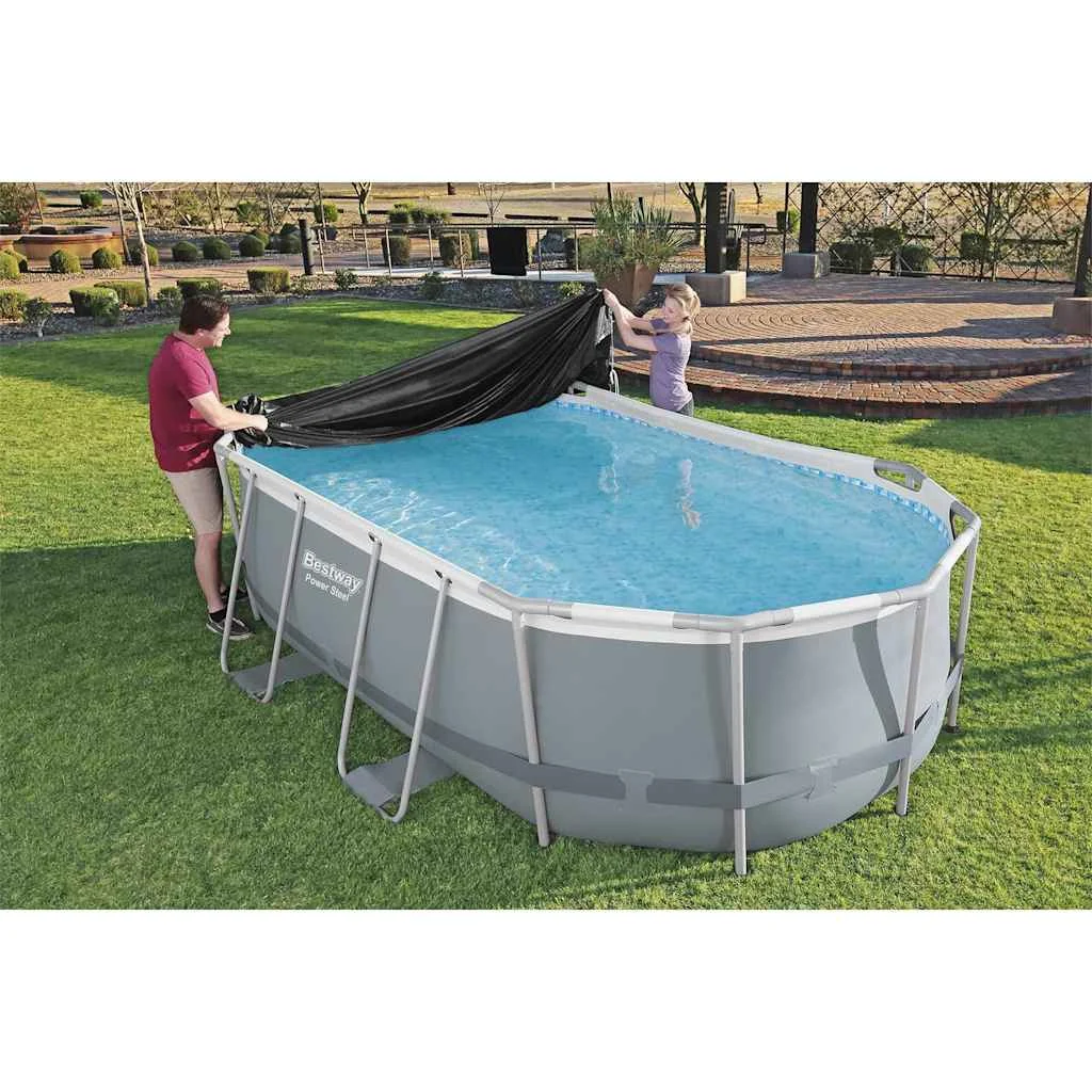 Bâche de protection piscine ovale 418 x 230 cm noire – vue de détail