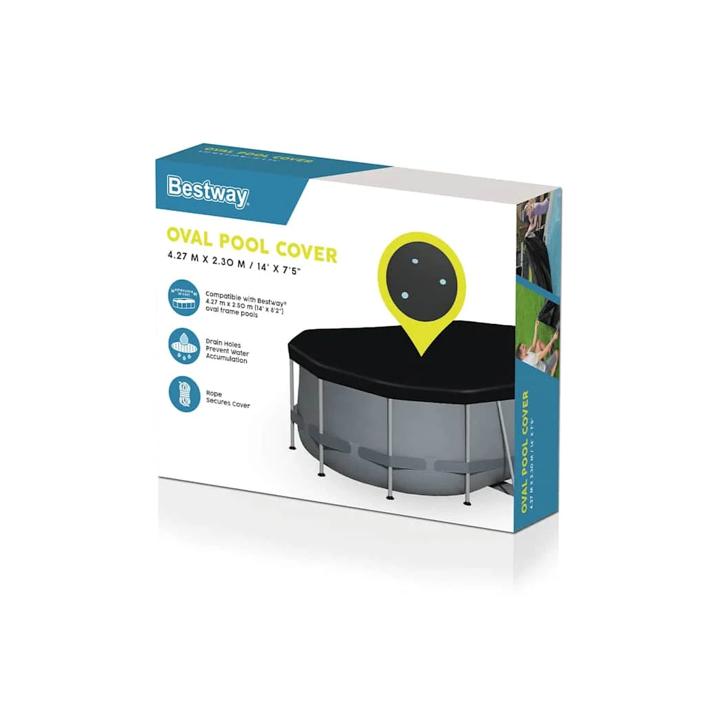 Bâche de protection piscine ovale 418 x 230 cm noire – vue de côté