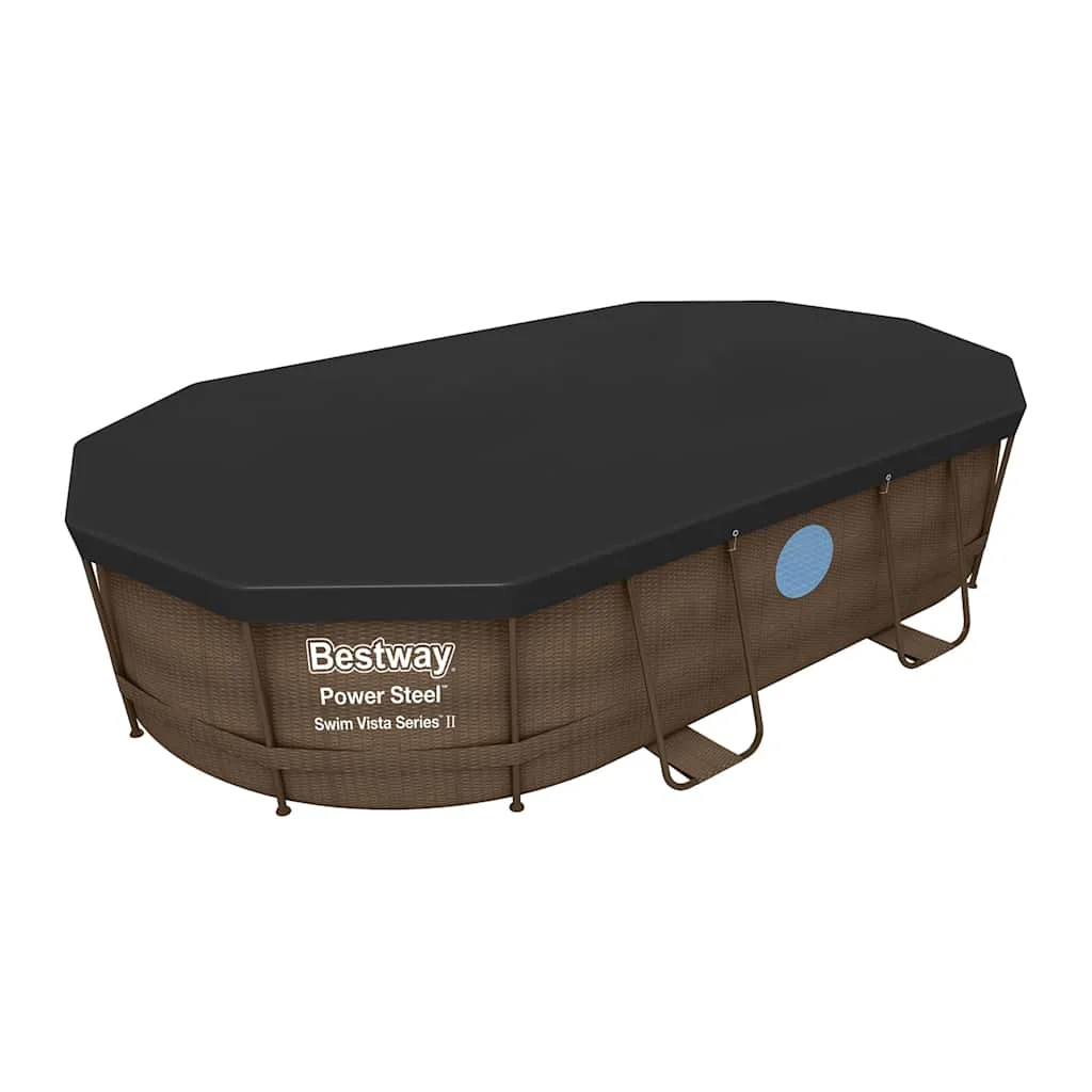 Bâche de protection piscine ovale 418 x 230 cm noire – vue rapprochée