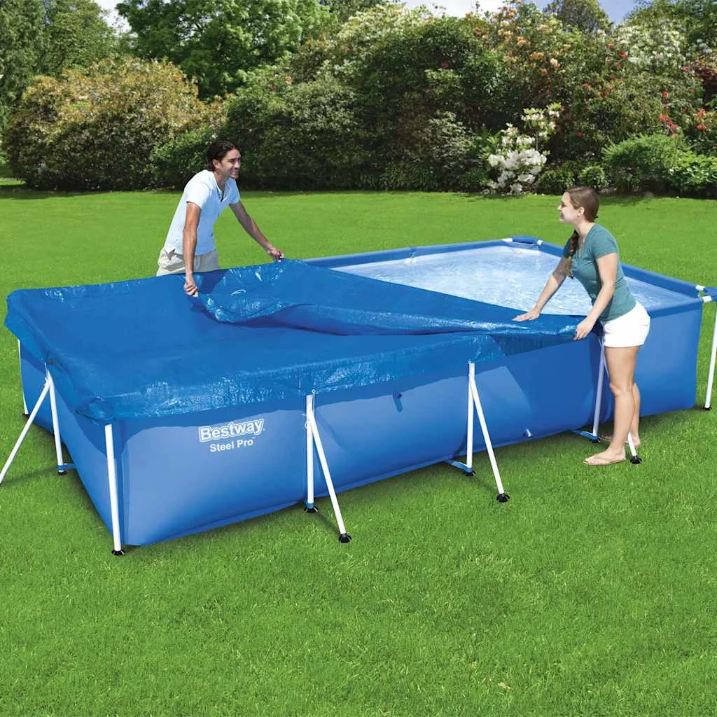 Bâche de protection piscine rectangulaire 221 x 150 ou 400 x 211 cm bleue – vue principale