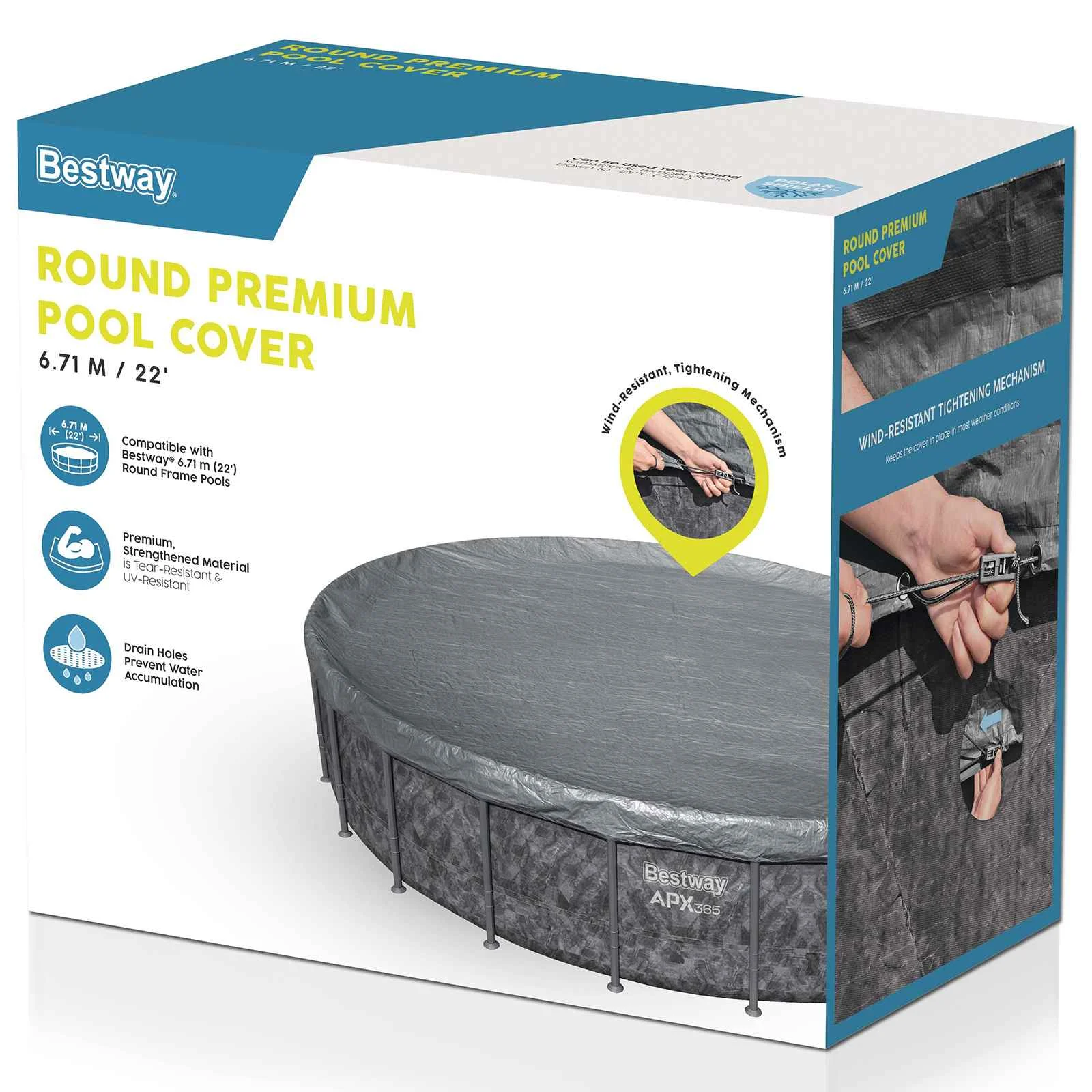 Bâche de protection ronde polyester grise de Ø 305 à 671 cm – vue de détail