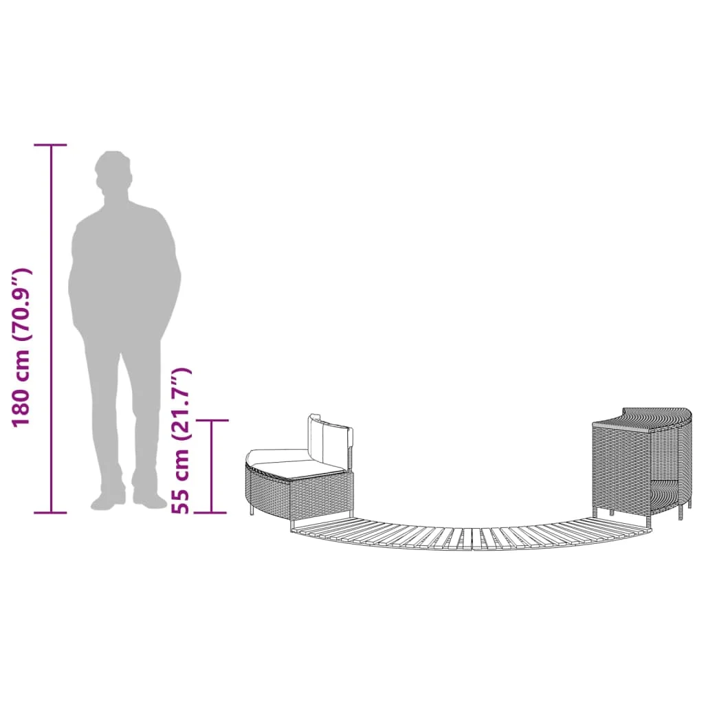 Banc de spa avec coussins et marches en résine tressée – vue de dos