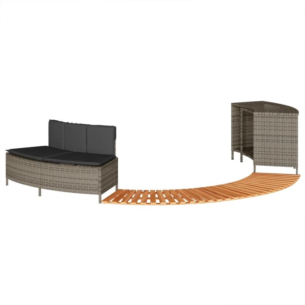 Banc de spa avec coussins et marches en résine tressée – vue d'ensemble