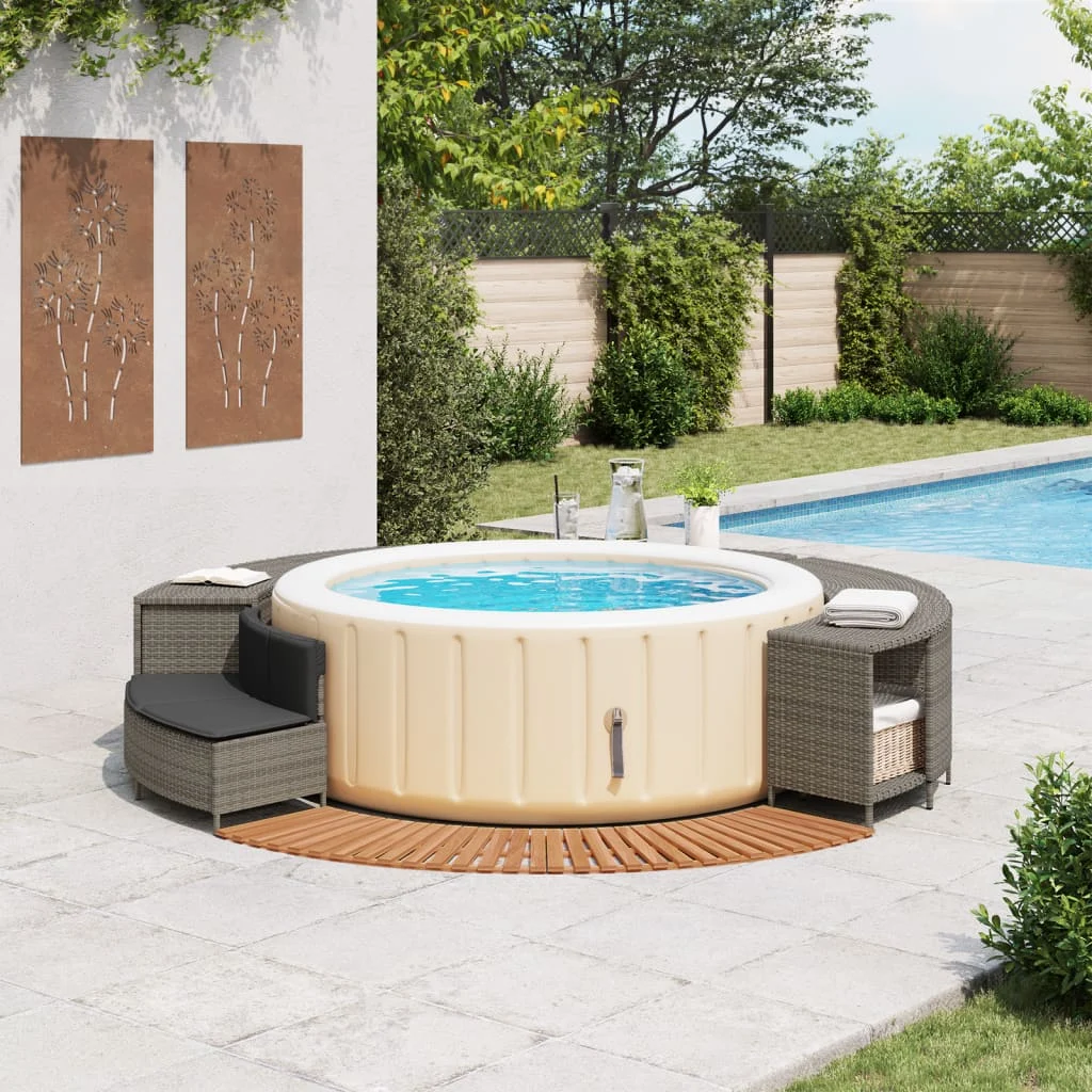 Banc de spa avec coussins et marches en résine tressée – vue de détail