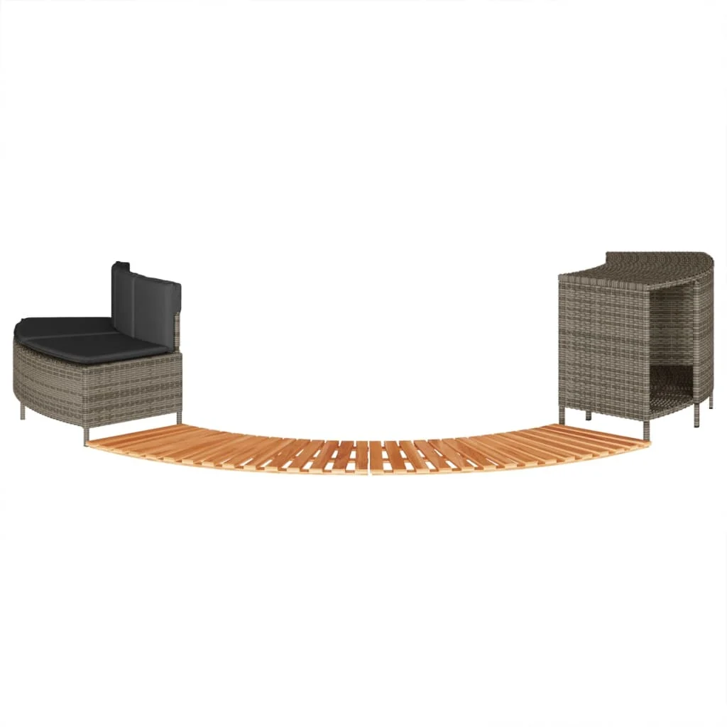 Banc de spa avec coussins et marches en résine tressée – vue de côté