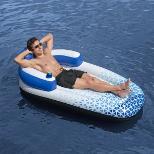 Chaise longue flottante 183 x 97 cm bleue avec porte-gobelet – vue principale