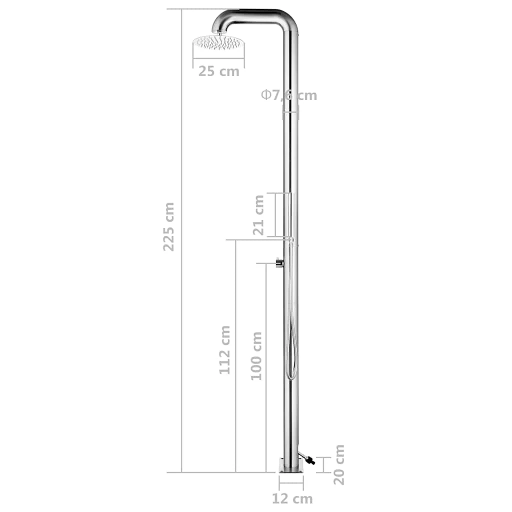 Colonne de douche de jardin 225 cm inox pommeau pluie Ø 25 cm – vue de dos
