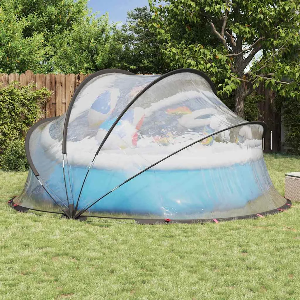 Dôme de piscine carré 405 x 405 cm transparent – vue de côté