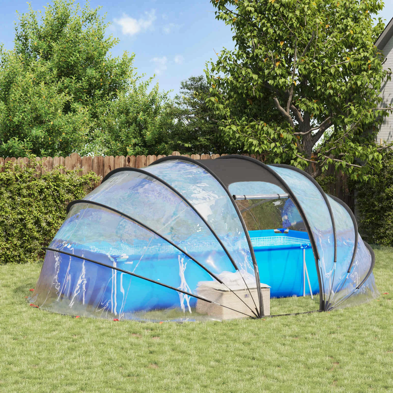 Dôme de piscine ovale 538 x 440 cm transparent – vue principale