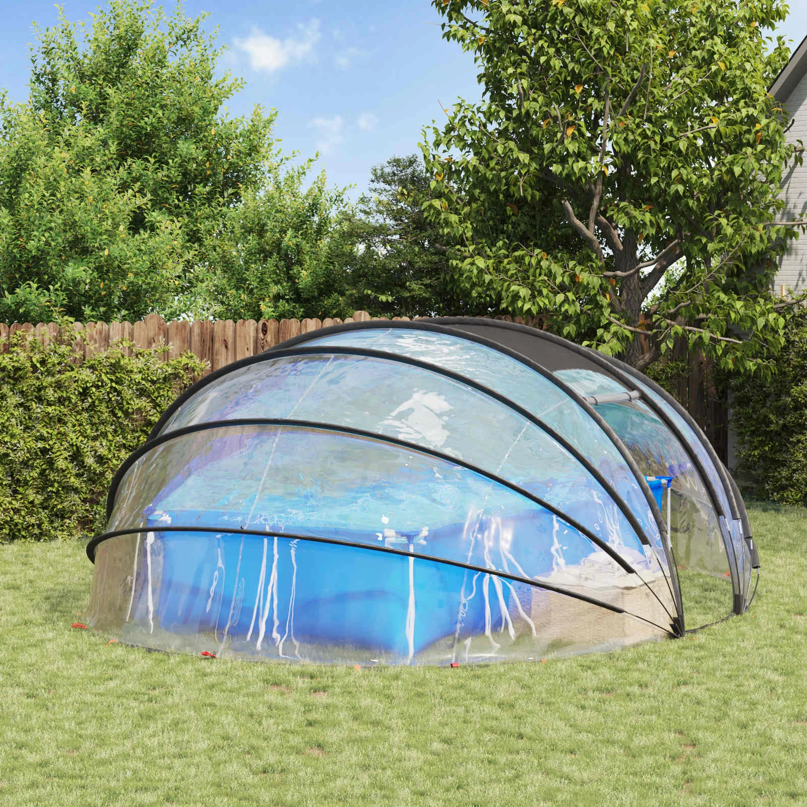 Dôme de piscine ovale 538 x 440 cm transparent – vue de détail