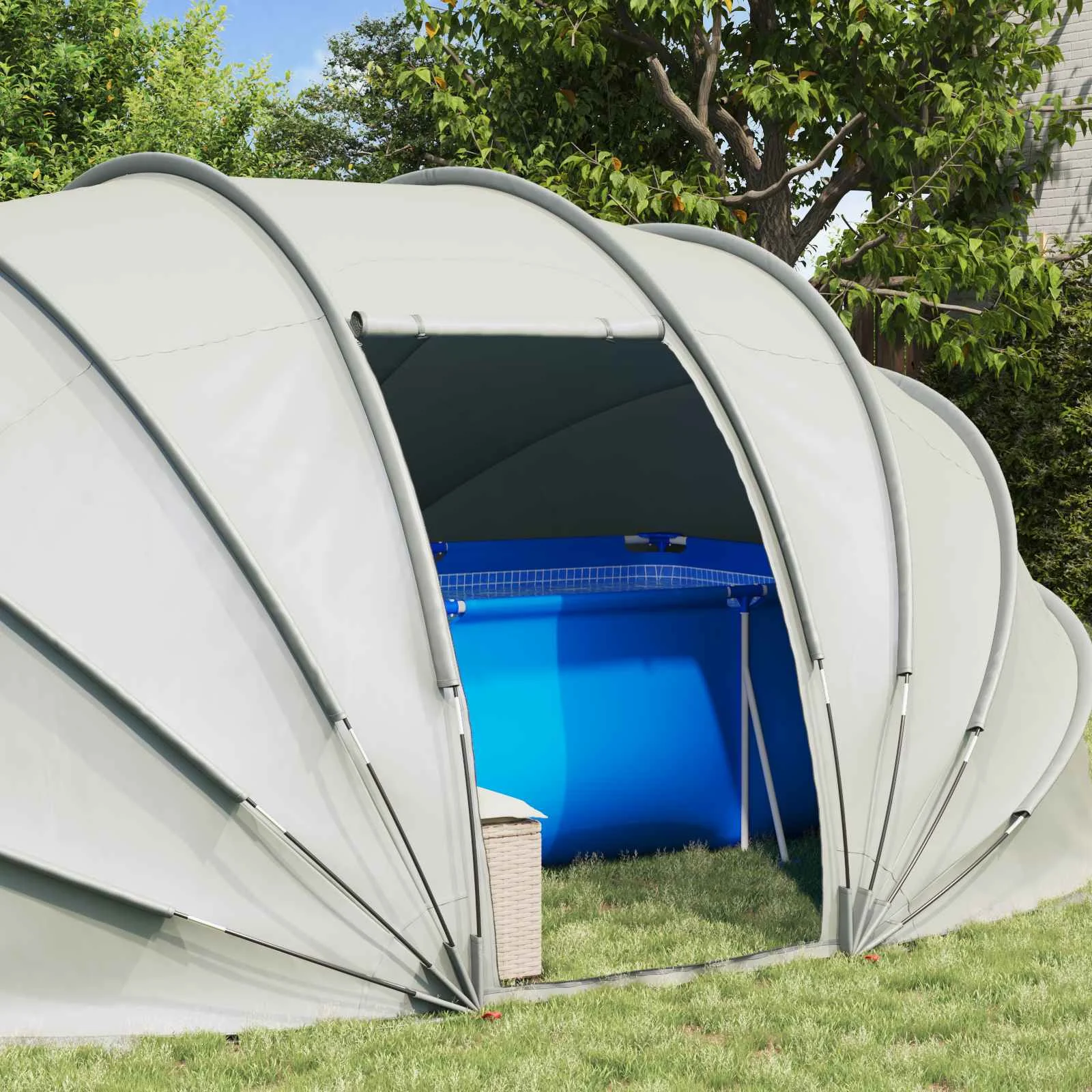 Dôme de tente de piscine 538 x 440 cm en polyester – vue de côté
