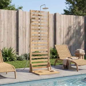 Douche d&rsquo;extérieur 205,5 cm en acacia massif avec pommeau Ø 20 cm – vue principale
