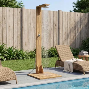 Douche d&rsquo;extérieur 219 cm en acacia massif avec pommeau Ø 20 cm – vue principale