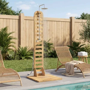 Douche d&rsquo;extérieur 225 cm en acacia massif avec pommeau Ø 20 cm – vue principale