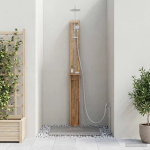 Douche d’extérieur 257 cm en acacia massif avec pommeau Ø 20 cm – vue principale