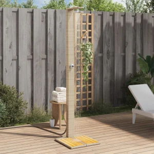 Douche d’extérieur 50 x 55 x 224 cm résine tressée et acacia – vue principale