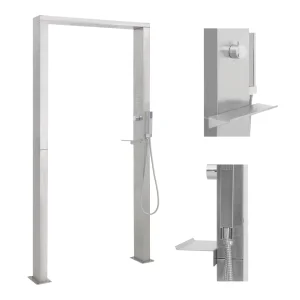 Douche d’extérieur inox 210 cm à double jet avec douchette – vue principale