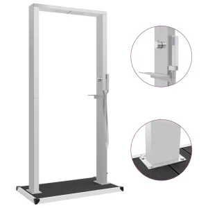 Douche d’extérieur inox avec cascade jets massants et receveur 110 cm – vue principale