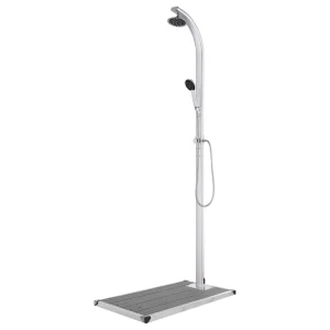 Douche de jardin 220 cm aluminium avec douchette et base WPC – vue principale