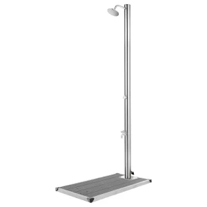 Douche de jardin 220 cm inox pommeau Ø 15 cm avec base WPC – vue principale