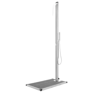 Douche de jardin 225 cm inox avec douchette et base WPC – vue principale