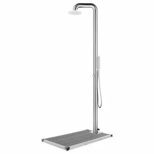 Douche de jardin 230 cm inox pommeau pluie Ø 25 cm avec base WPC – vue principale