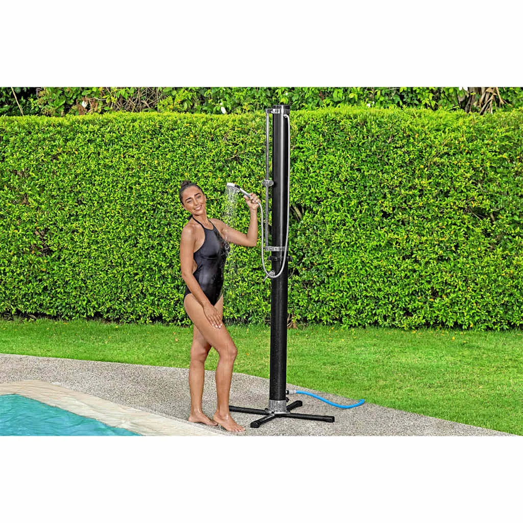 Douche solaire 20 L noire 218 cm avec douchette amovible – vue de côté