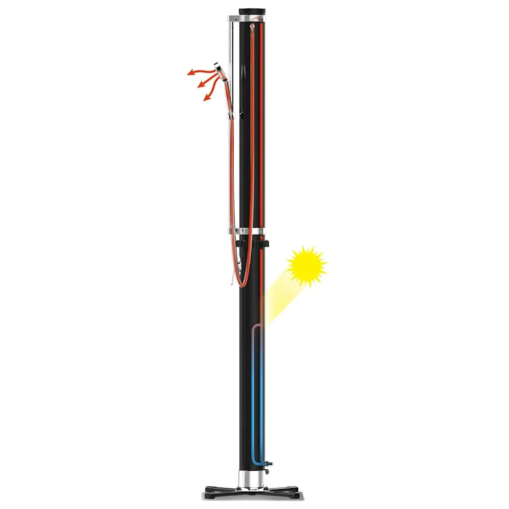 Douche solaire 20 L noire 218 cm avec douchette amovible – vue des accessoires