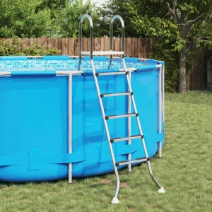Échelle inox 304 pour piscine hors sol avec plateforme 3 à 5 marches – vue principale