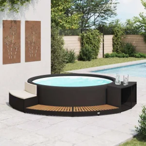 Habillage de spa avec mini canapé noir résine tressée – vue principale