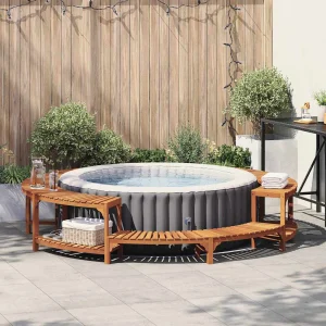 Habillage de spa rond en bois d’acacia massif marron – vue principale