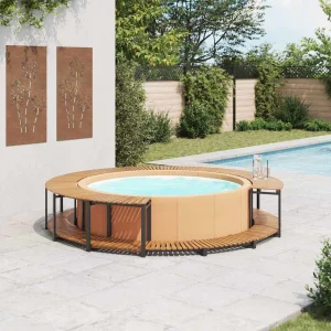 Habillage de spa rond Ø 273 cm en bois d’acacia massif – vue principale