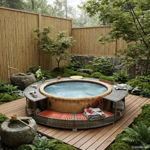 Habillage de spa rond Ø 283 cm en résine tressée – vue principale
