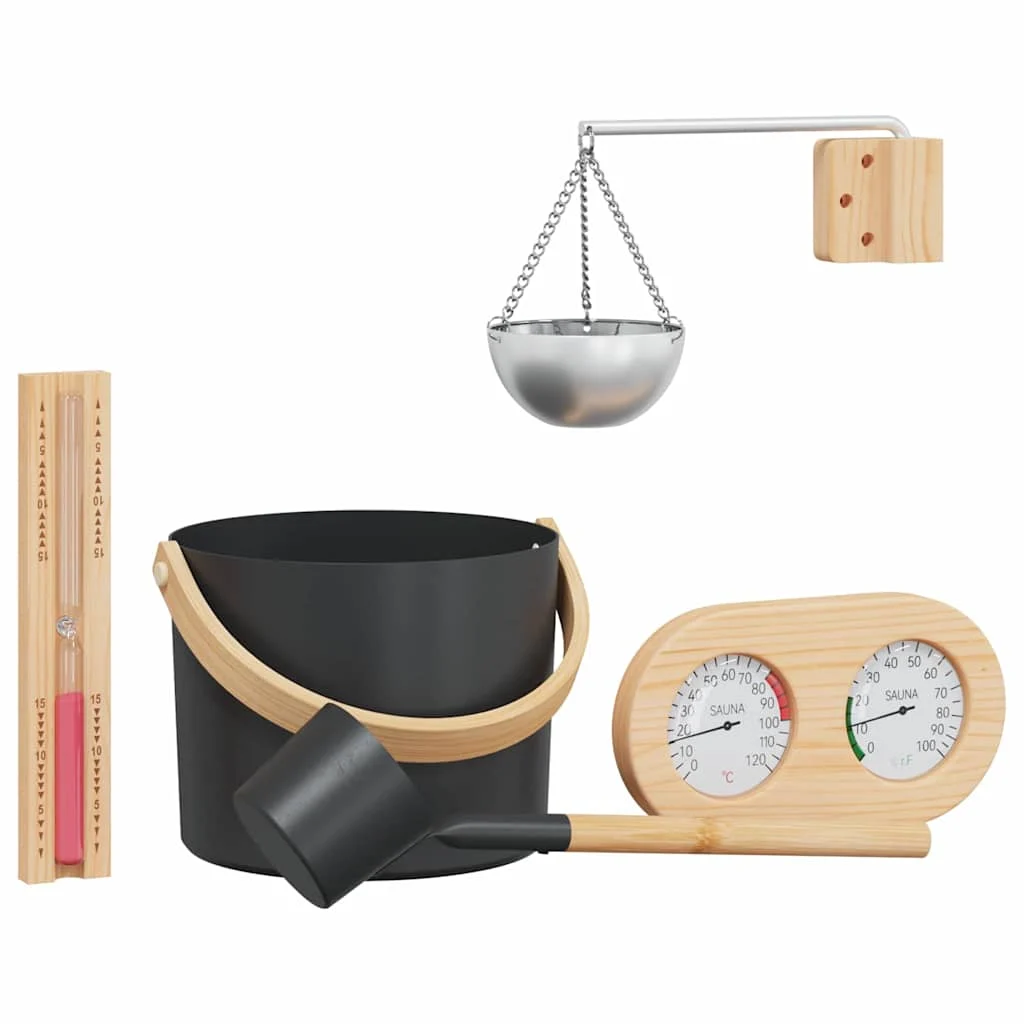Kit accessoires de sauna noir en aluminium et pin – vue d'ensemble