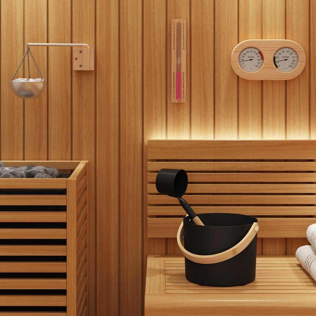 Kit accessoires de sauna noir en aluminium et pin – vue de détail