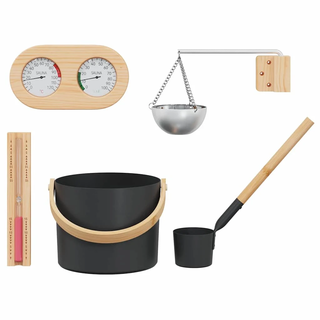 Kit accessoires de sauna noir en aluminium et pin – vue de côté
