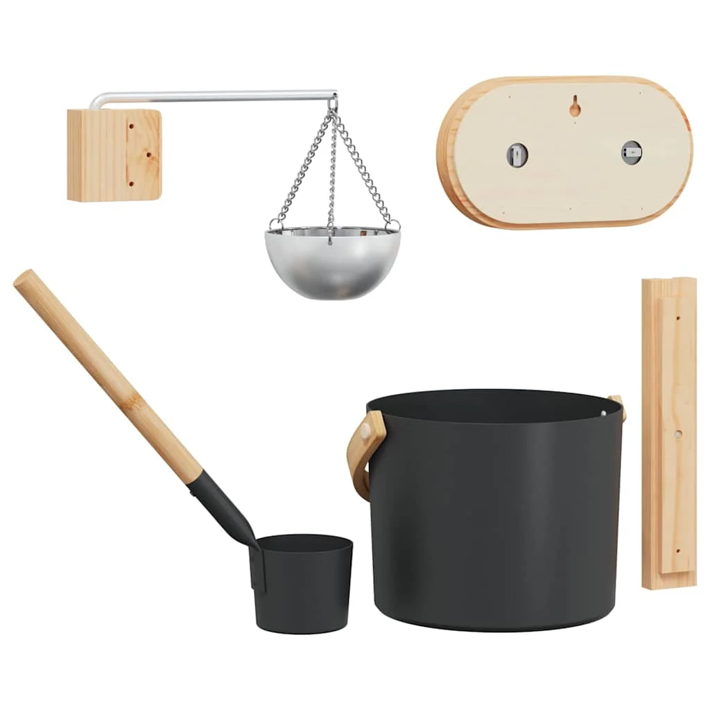 Kit accessoires de sauna noir en aluminium et pin – vue en situation