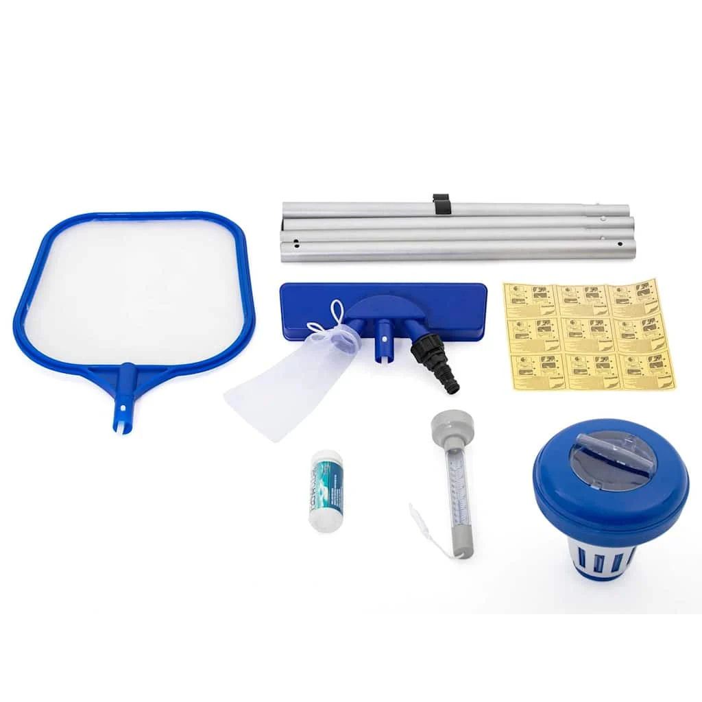 Kit d’entretien piscine hors sol avec diffuseur et thermomètre – vue de dessus