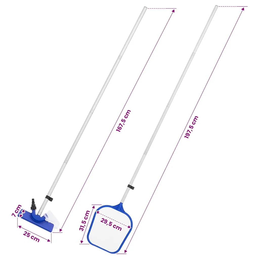 Kit d’entretien piscine hors sol avec diffuseur et thermomètre – vue des dimensions