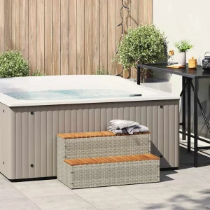 Marche de spa avec rangement résine tressée et acacia – vue principale