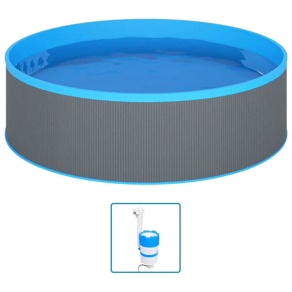Piscine autoportante ronde 350 x 90 cm grise avec skimmer et pompe – vue d'ensemble