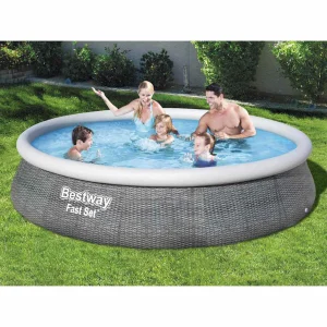 Piscine autoportante ronde 396 x 84 cm effet rotin avec pompe – vue principale