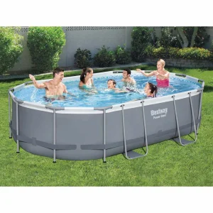 Piscine tubulaire ovale 488 x 305 x 107 cm bleue mosaïque avec pompe – vue principale