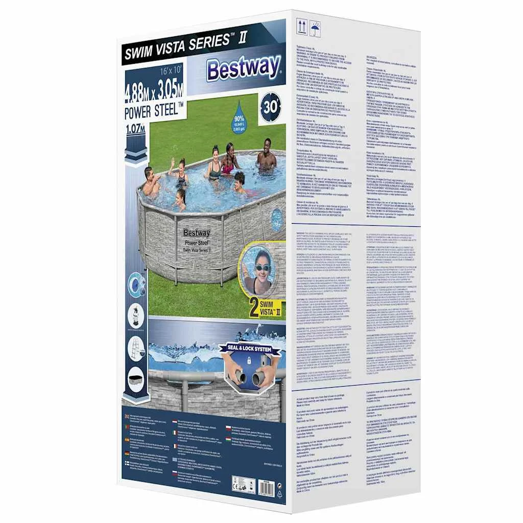 Piscine tubulaire ovale 488 x 305 x 107 cm effet pierre avec hublots et pompe – vue des accessoires