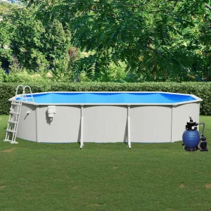 Piscine tubulaire ovale 490 ou 610 x 360 x 120 cm noire pompe à sable et échelle en option – vue principale