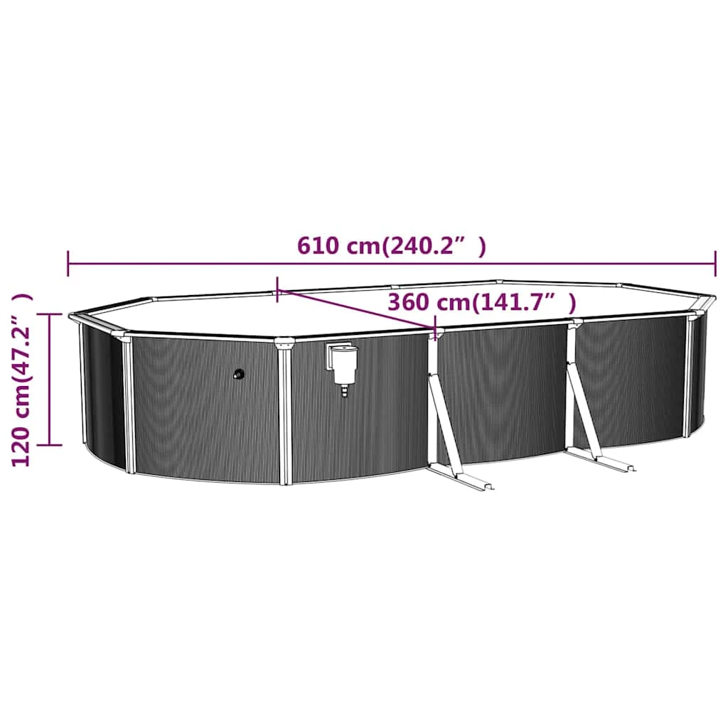 Piscine tubulaire ovale 490 ou 610 x 360 x 120 cm noire pompe à sable et échelle en option – vue complémentaire