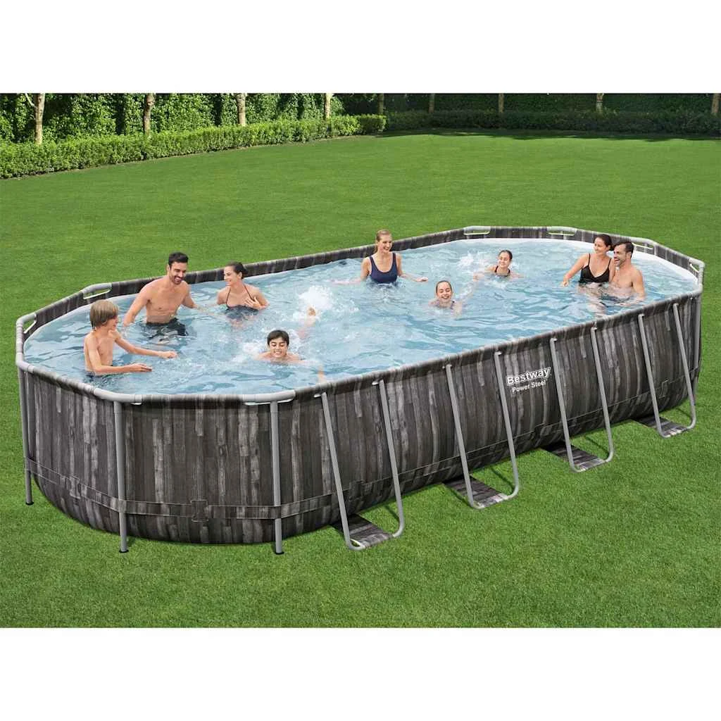Piscine tubulaire ovale 732 x 366 x 122 cm grise avec filtre à sable – vue principale